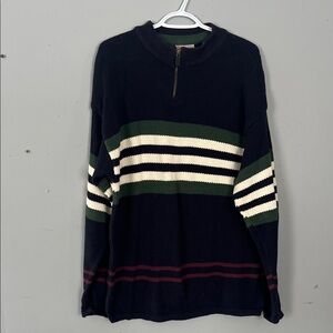 Men's Tip Top Classics Striped Zip-Up Sweater - Navy, Green, and White Large